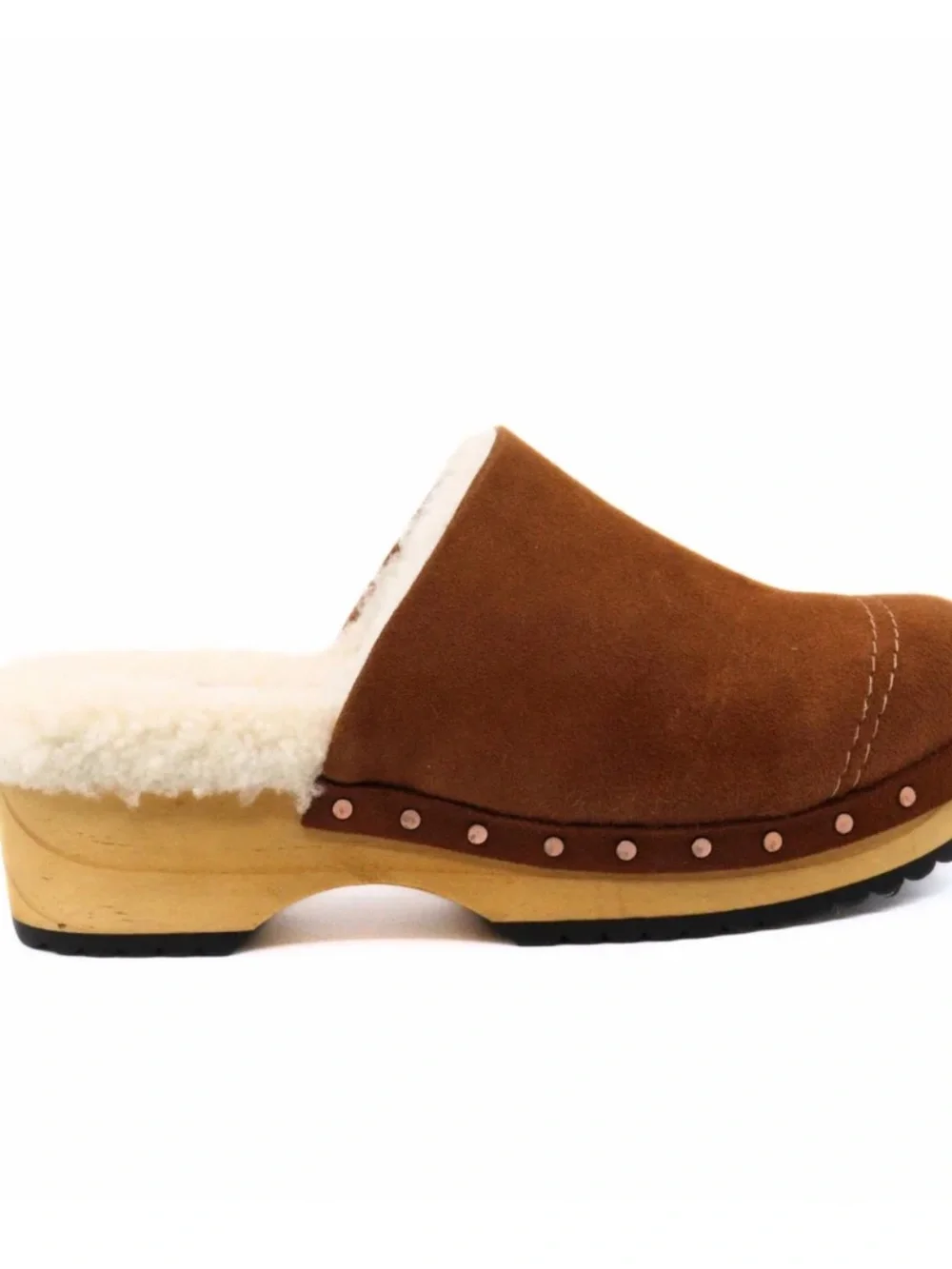 Free People Cozy Tan Suede Shearling Clogs